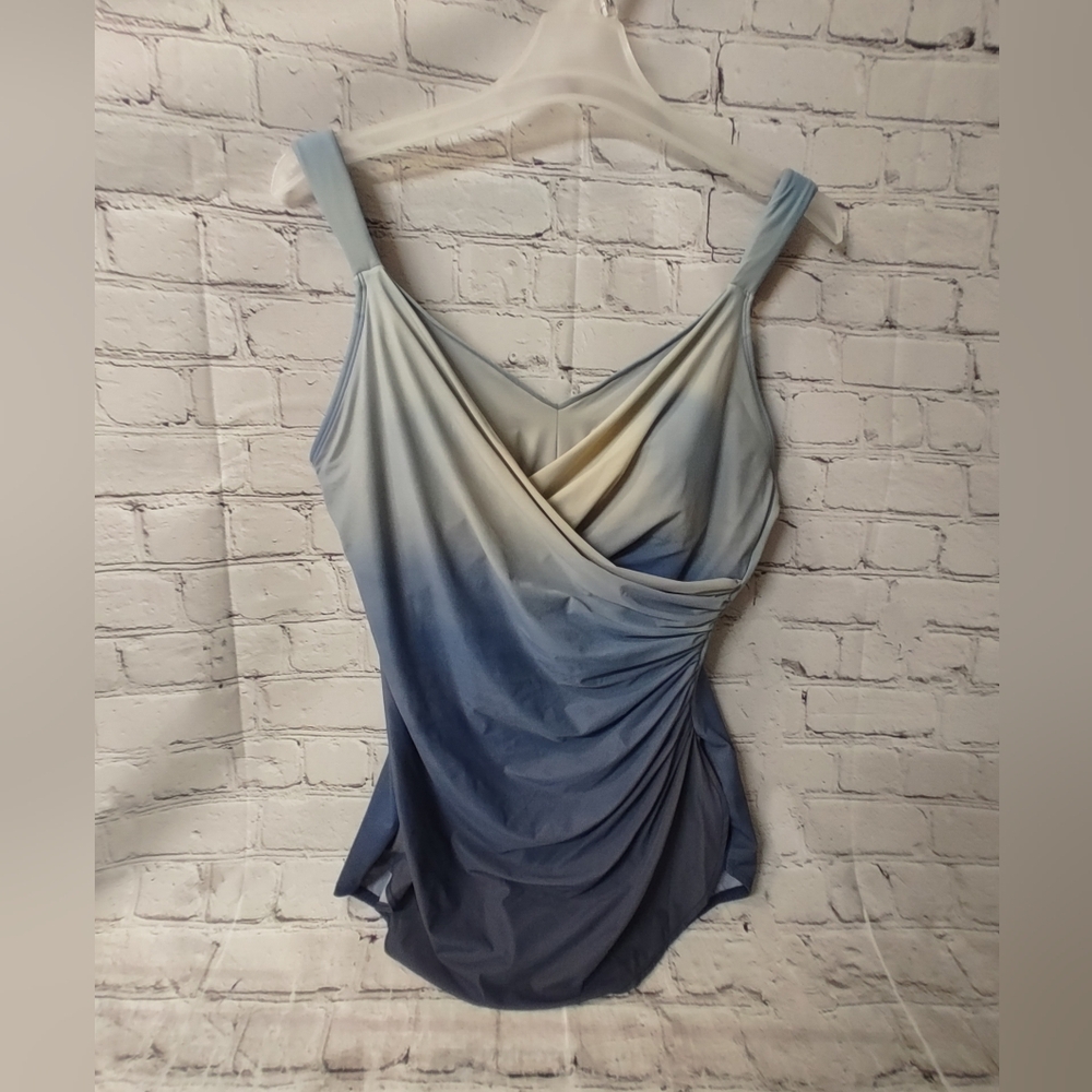 Lands' End Ombre Blue Swimsuit Draped One Piece 16D